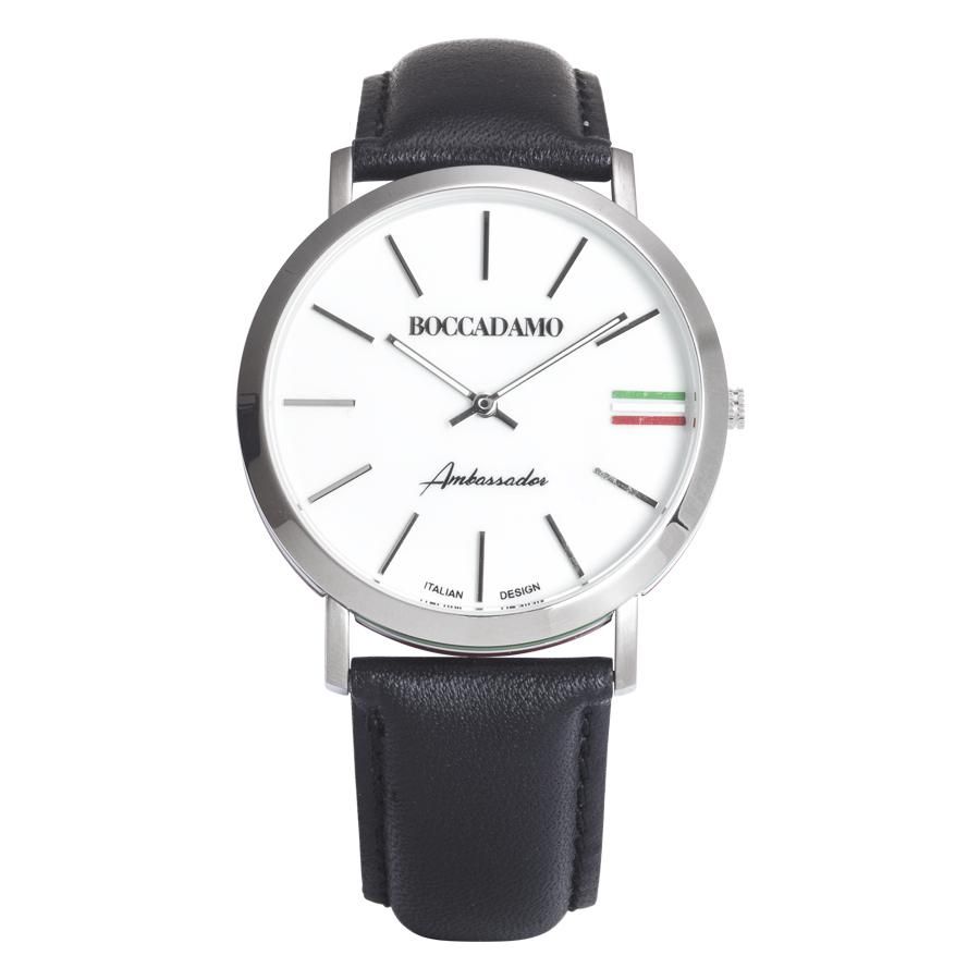 Orologio con cinturino in pelle, quadrante bianco e tricolore Default Title