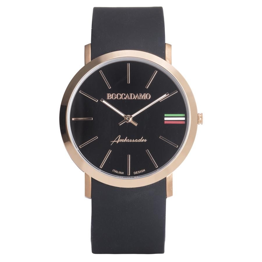 Orologio con cinturino in silicone, quadrante nero, ghiera rosata e tricolore Default Title