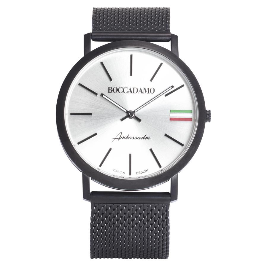 Orologio con cinturino mesh nero, quadrante silver e tricolore Default Title