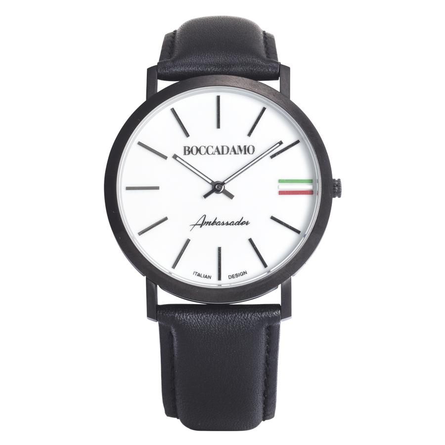 Orologio con cinturino in pelle, quadrante bianco e tricolore Default Title