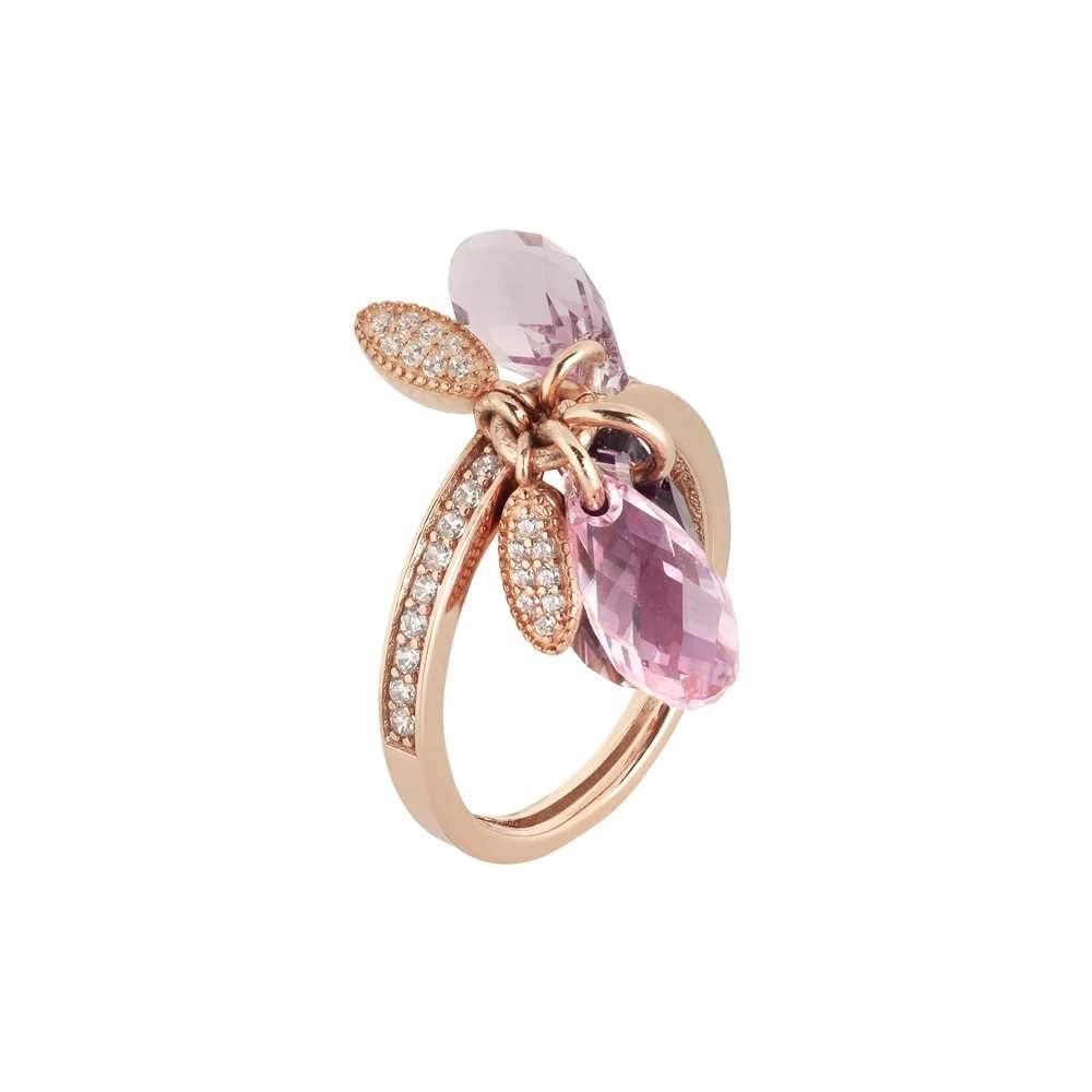 Anello in argento placcato oro rosa con ciuffetto di Swarovski dalle sfumature lilla e zirconi Default Title
