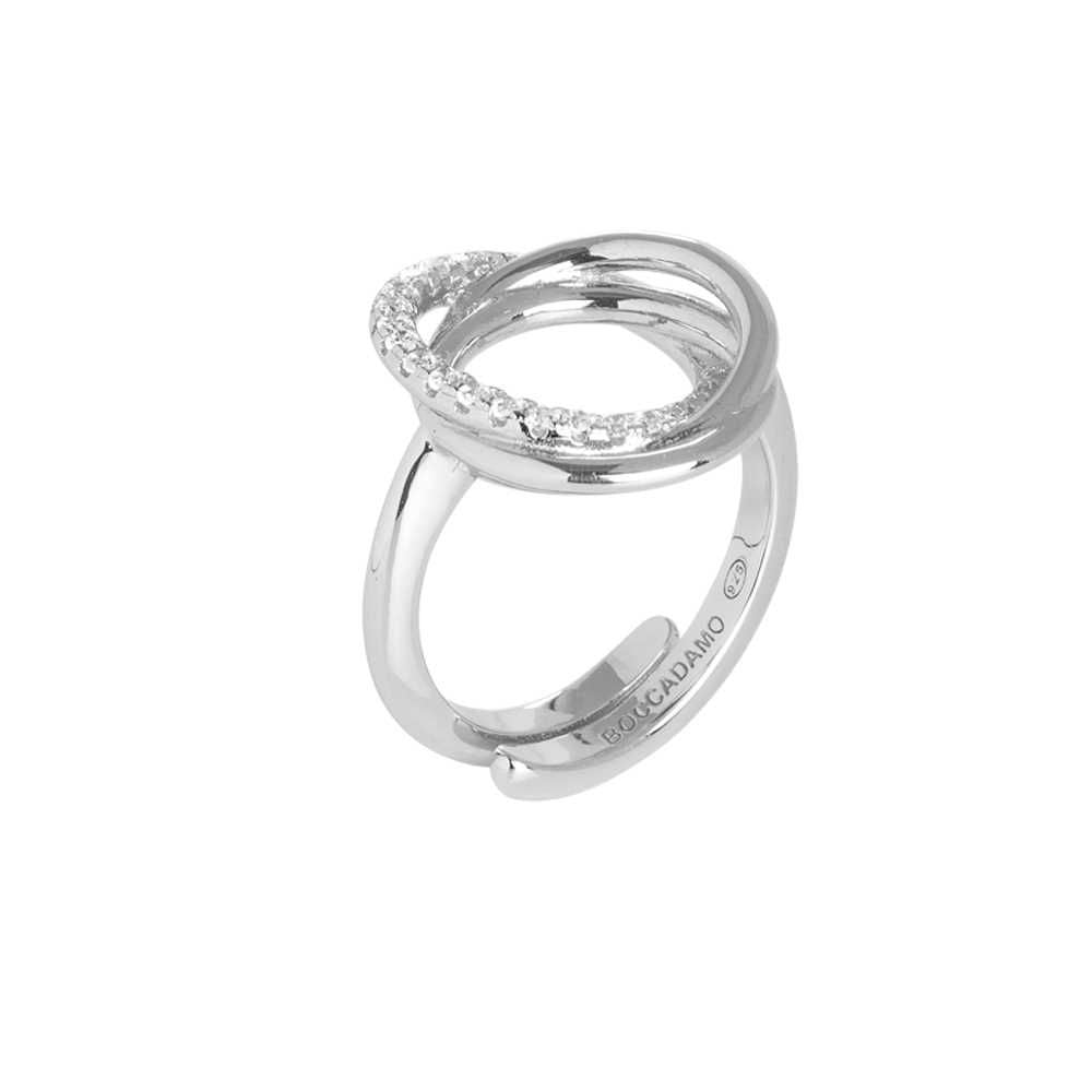 Anello in argento rodiato con decoro di cerchi lisci e di zirconi Default Title