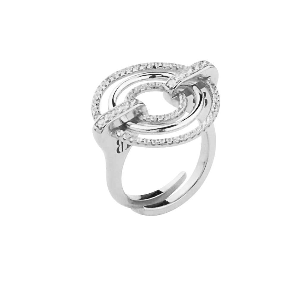 Anello in argento rodiato con cerchi concentrici e zirconi Default Title