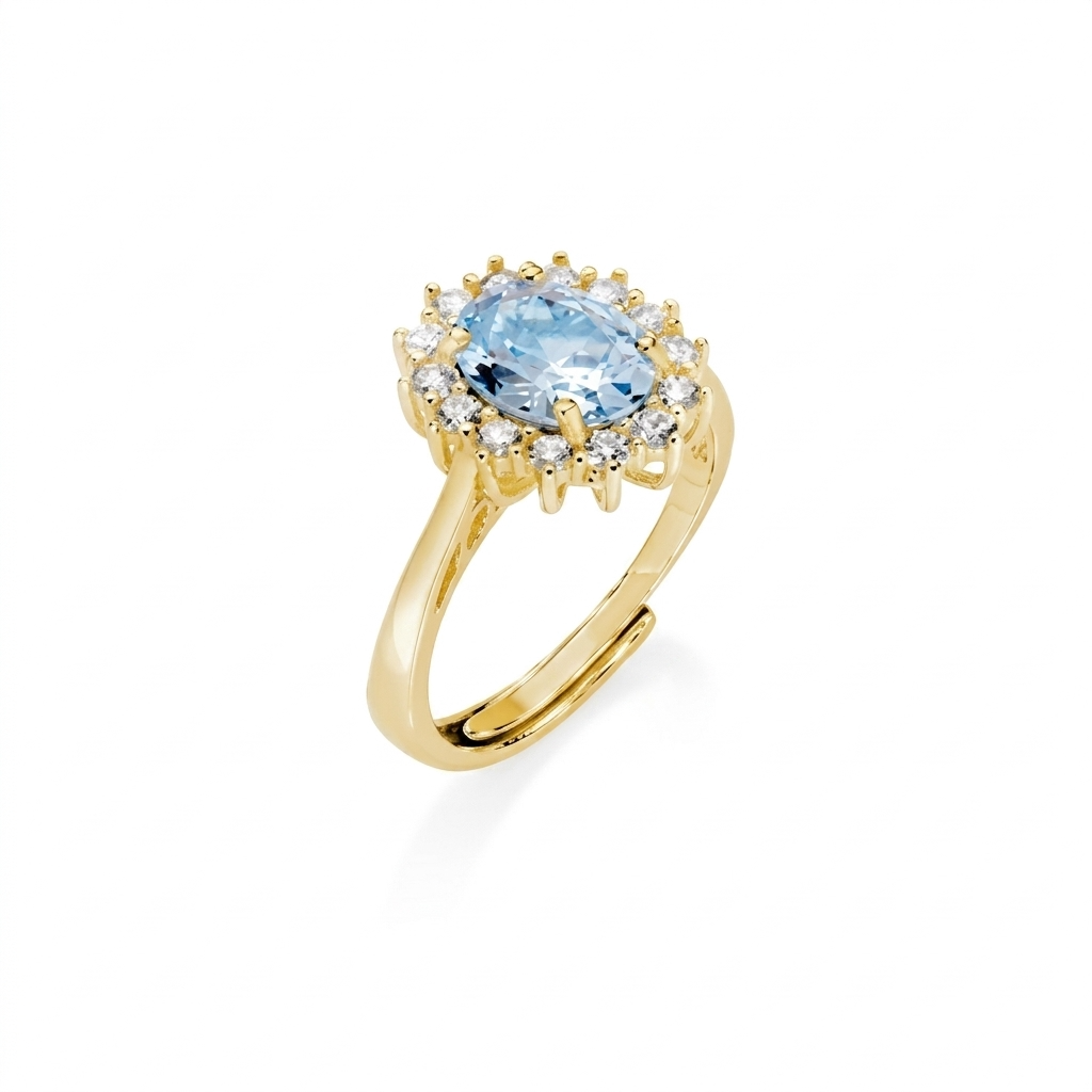 Anello in Argento 925 con zircone acquamarina e zirconi bianchi - Oro (mod. ANLDGGBAC2)