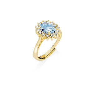 Anello in Argento 925 con zircone acquamarina e zirconi bianchi - Oro (mod. ANLDGGBAC2)