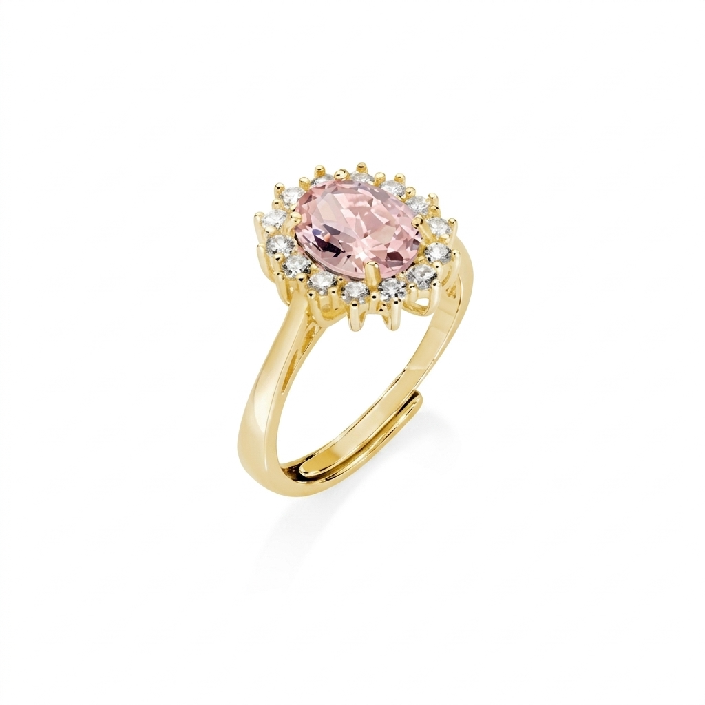 Anello in Argento 925 con zircone morganite e zirconi bianchi - Oro (mod. ANLDGGBMO2)