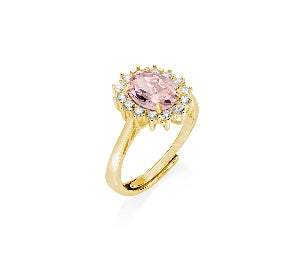 Anello in Argento 925 con zircone morganite e zirconi bianchi - Oro (mod. ANLDGGBMO3)