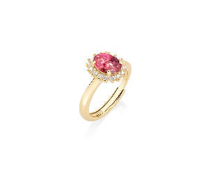 Anello in Argento 925 con zircone rosso ciliegia e zirconi bianchi - Oro - Mis. 2 10/14