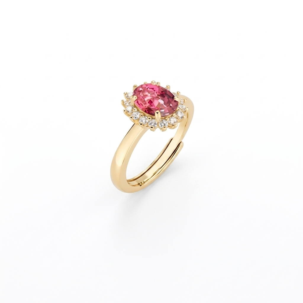 Anello in Argento 925 con zircone rosso ciliegia e zirconi bianchi - Oro - Mis. 3 16/20