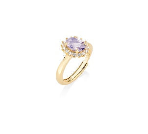 Anello in Argento 925 con zircone lavanda e zirconi bianchi - Oro - Mis. 2 10/14