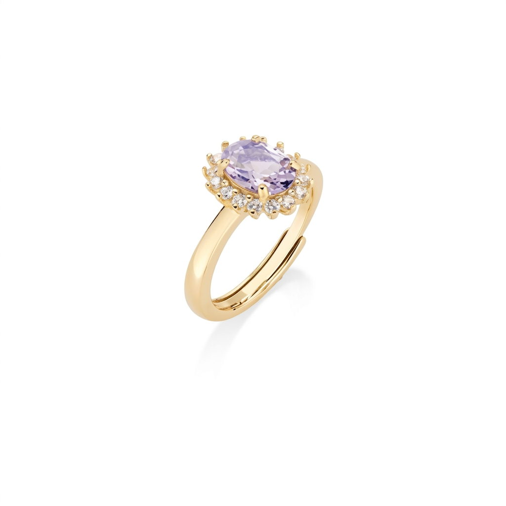 Anello in Argento 925 con zircone lavanda e zirconi bianchi - Oro - Mis. 3 16/20