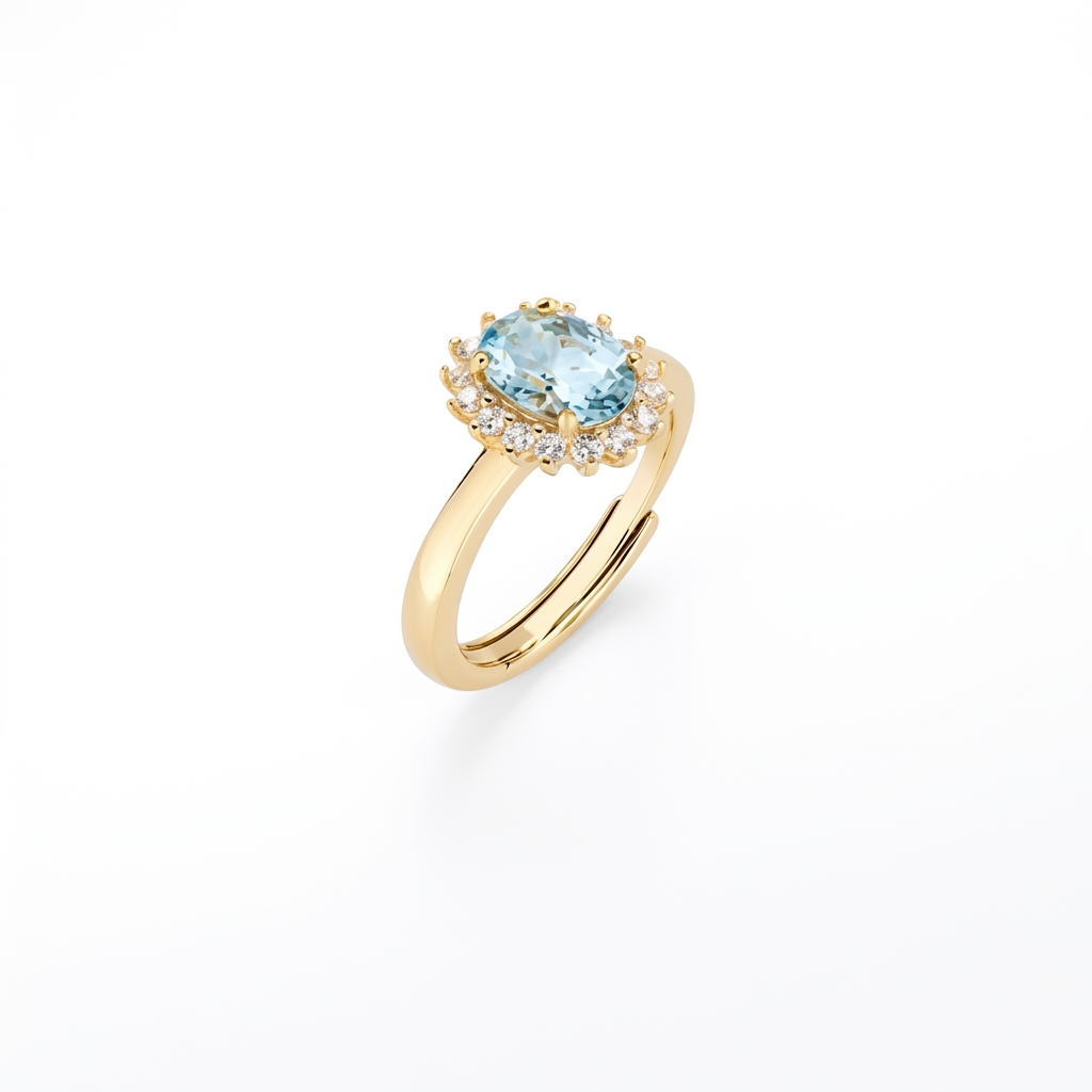 Anello in Argento 925 con zircone london blue e zirconi bianchi - Oro - Mis. 3 16/20