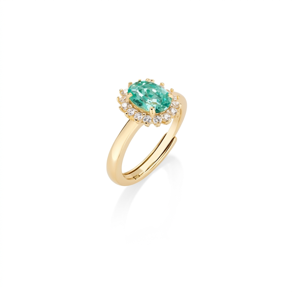 Anello in Argento 925 con zircone verde acqua e zirconi bianchi - Oro - Mis. 3 16/20