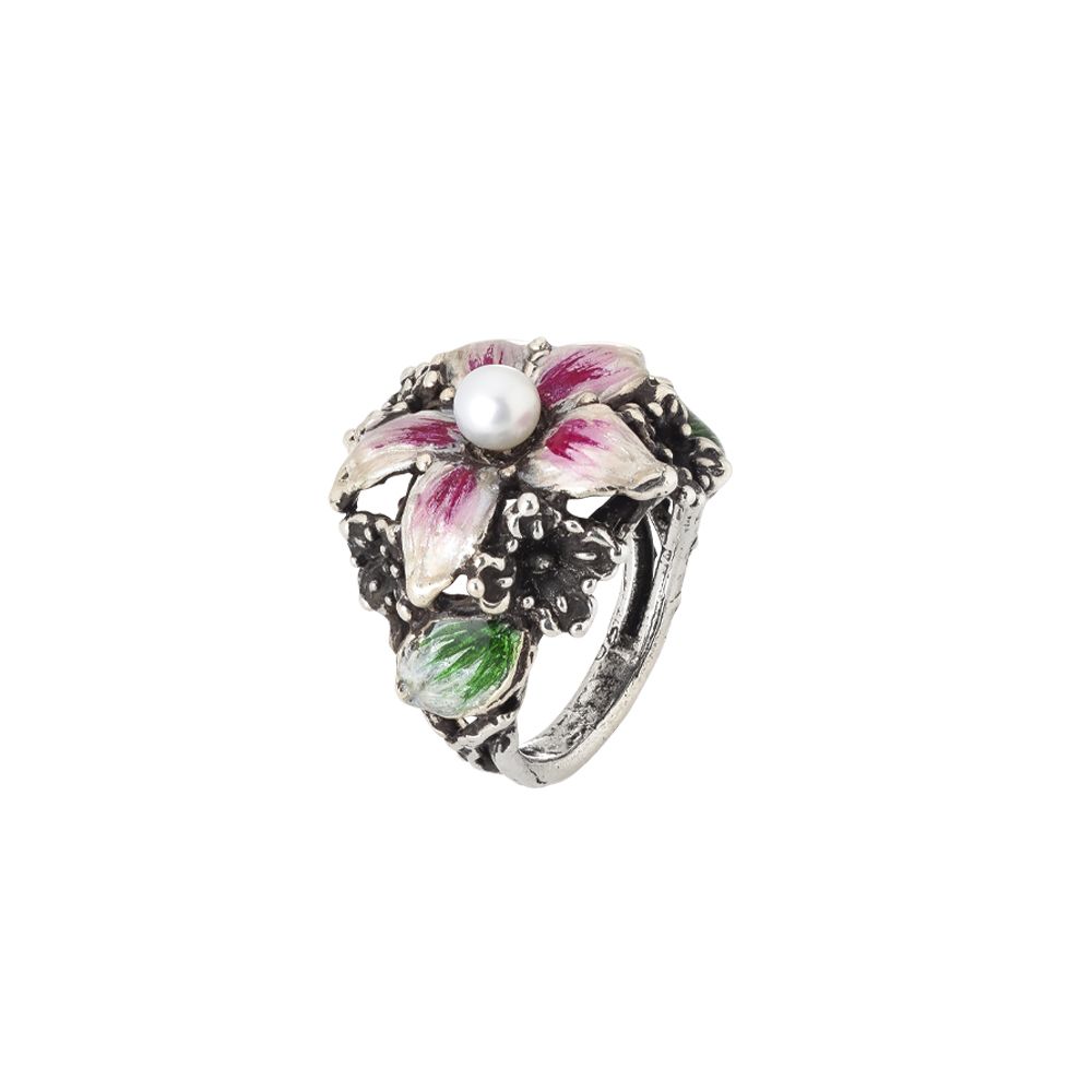 Anello lilium in argento brunito e perla  naturale Default Title