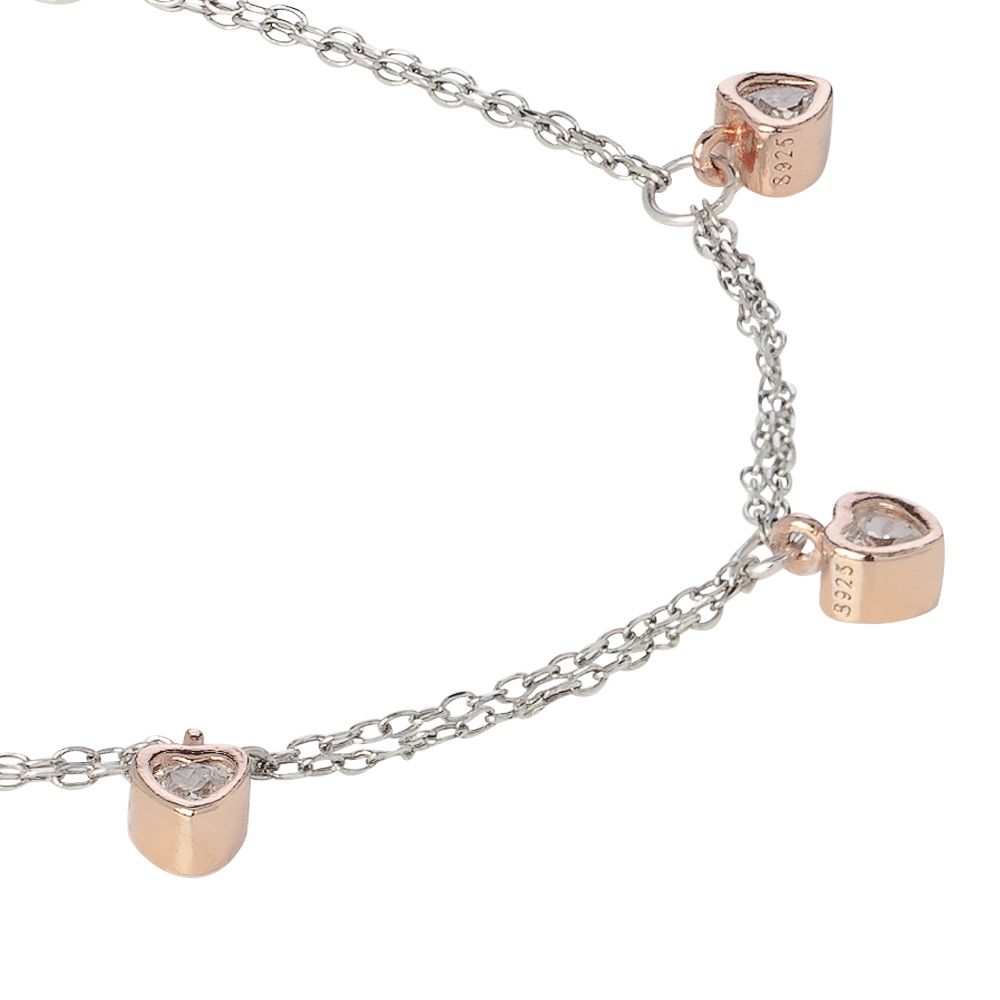Bracciale bicolor con zirconi a cuore Default Title