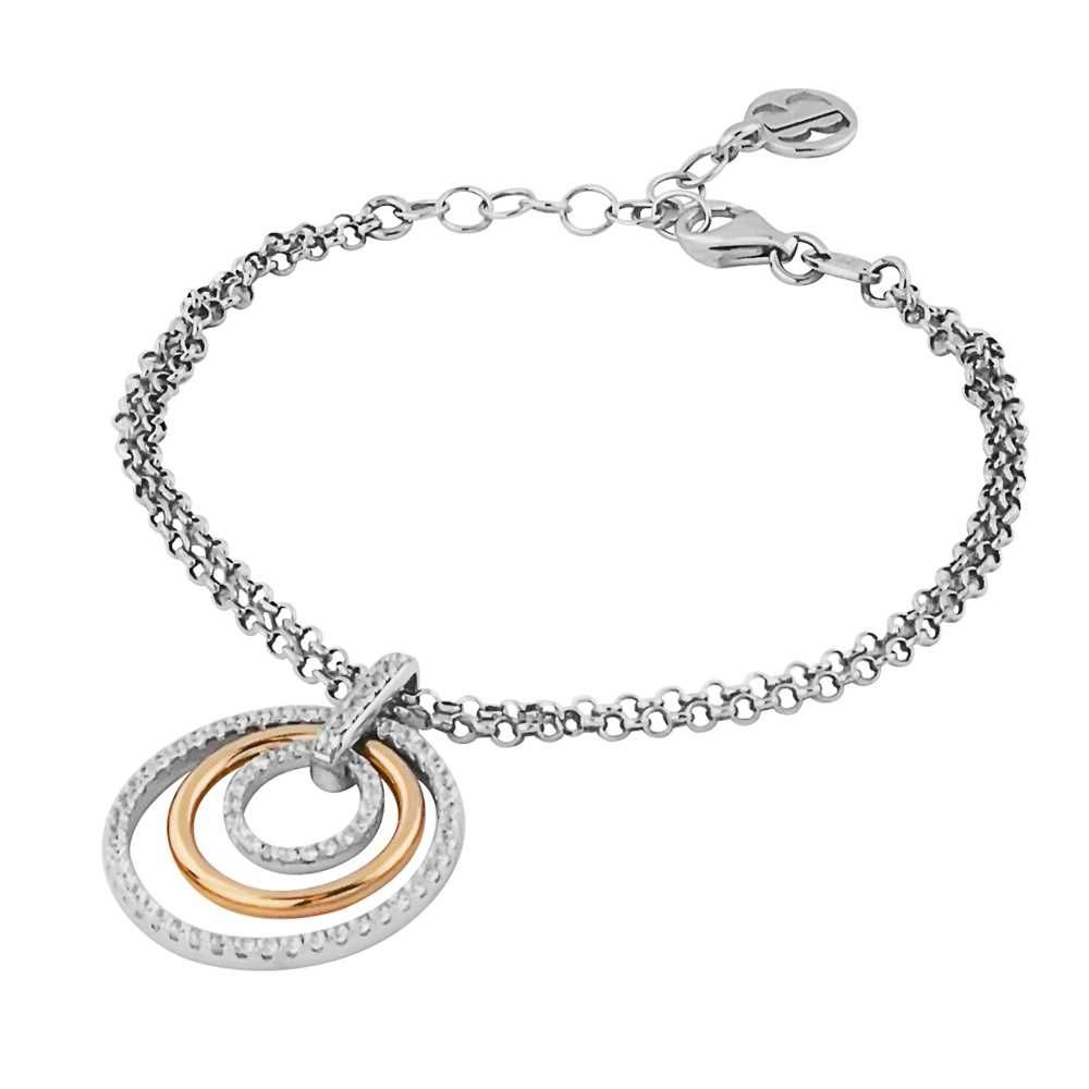 Bracciale doppio filo bicolor con charm concentrico e zirconi Default Title