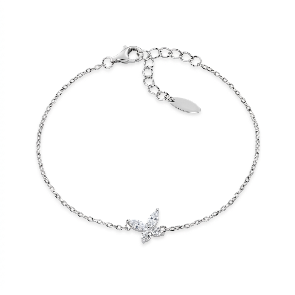 Bracciale in Argento 925 con zirconi bianchi - Rodio - Lungh. 16 + 3 cm