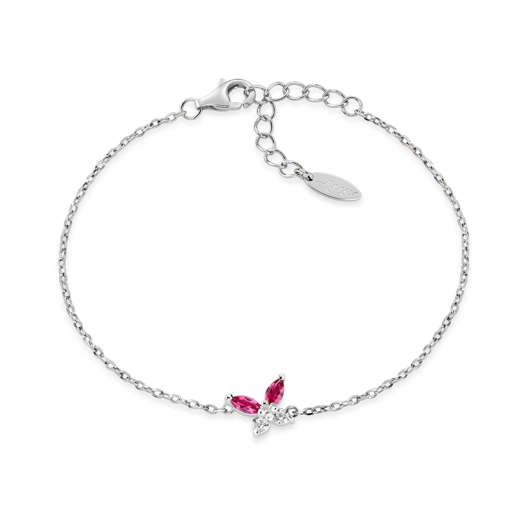 Bracciale in Argento 925 con zirconi rosso ciliegia e bianchi - Rodio - Lungh. 16 + 3 cm