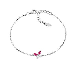 Bracciale in Argento 925 con zirconi rosso ciliegia e bianchi - Rodio - Lungh. 16 + 3 cm
