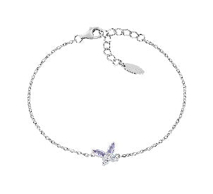 Bracciale in Argento 925 con zirconi lavanda e bianchi - Rodio - Lungh. 16 + 3 cm