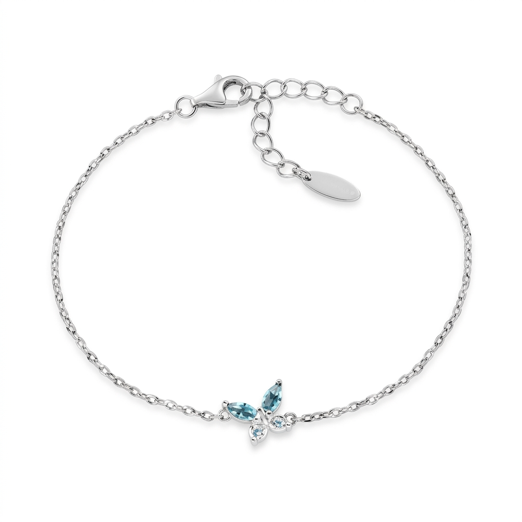 Bracciale in Argento 925 con zirconi london blue e bianchi - Rodio - Lungh. 16 + 3 cm