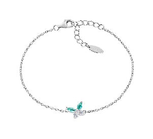 Bracciale in Argento 925 con zirconi verde acqua e bianchi - Rodio - Lungh. 16 + 3 cm