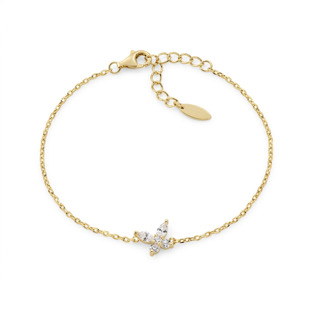 Bracciale in Argento 925 con zirconi bianchi - Oro - Lungh. 16 + 3 cm