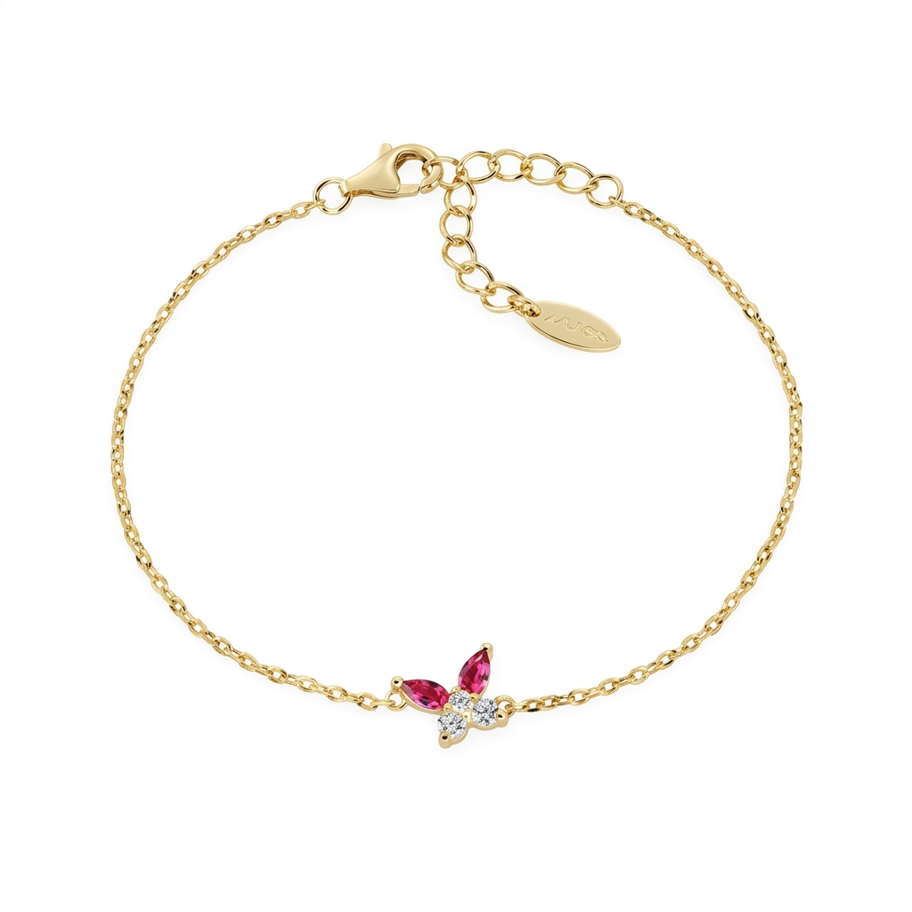 Bracciale in Argento 925 con zirconi rosso ciliegia e bianchi - Oro - Lungh. 16 + 3 cm