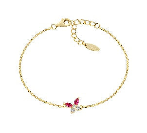 Bracciale in Argento 925 con zirconi rosso ciliegia e bianchi - Oro - Lungh. 16 + 3 cm