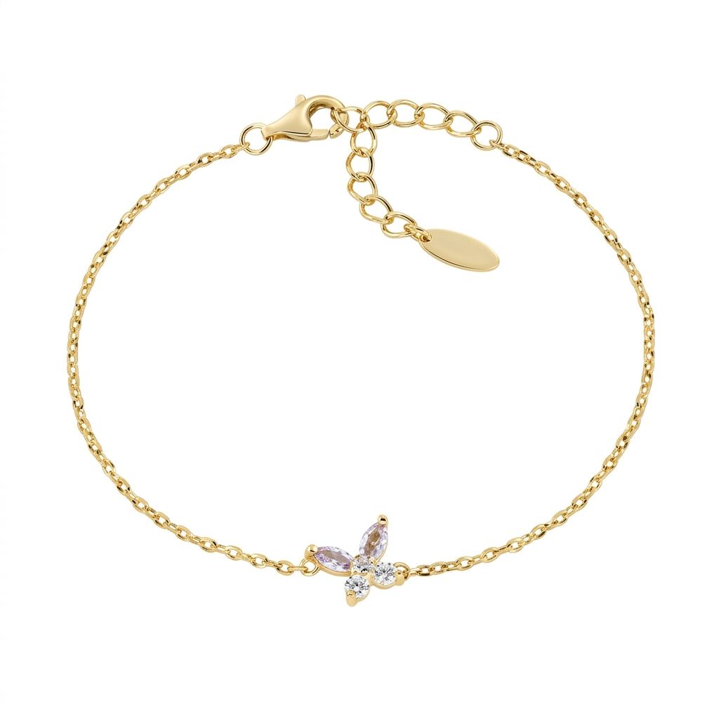 Bracciale in Argento 925 con zirconi lavanda e bianchi - Oro - Lungh. 16 + 3 cm