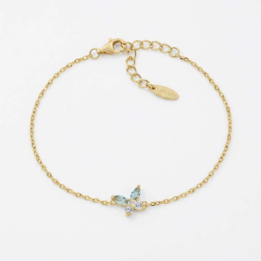 Bracciale in Argento 925 con zirconi london blue e bianchi - Oro - Lungh. 16 + 3 cm
