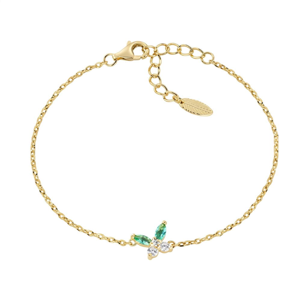 Bracciale in Argento 925 con zirconi verde acqua e bianchi - Oro - Lungh. 16 + 3 cm