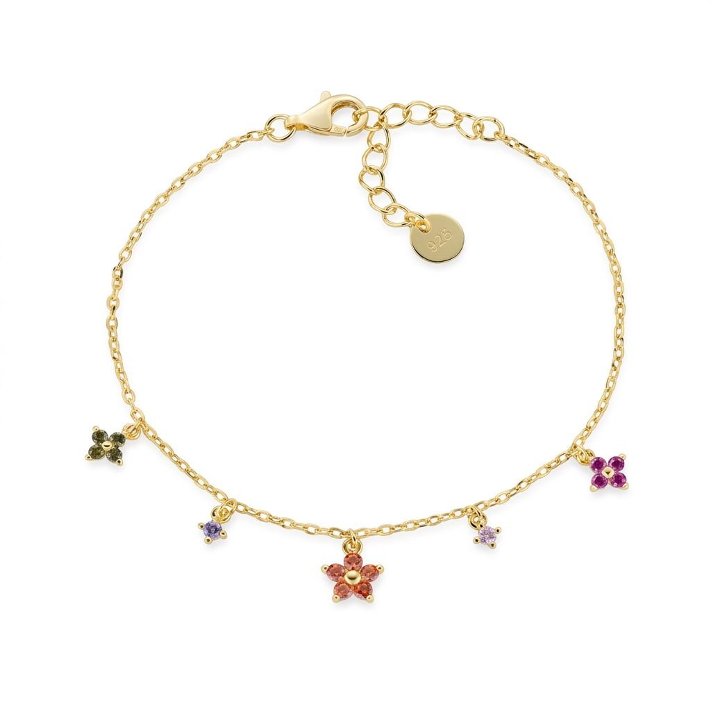 Bracciale in Argento 925 con zirconi multicolor - Oro - Lungh. 16 + 3 cm (mod. BRFIMGFU1)
