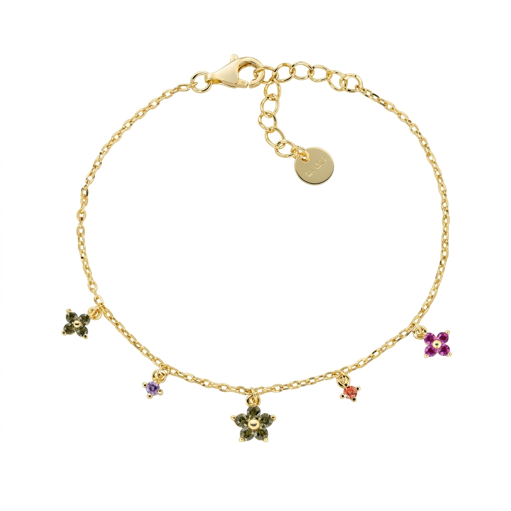 Bracciale in Argento 925 con zirconi multicolor - Oro - Lungh. 16 + 3 cm (mod. BRFIMGOL1)