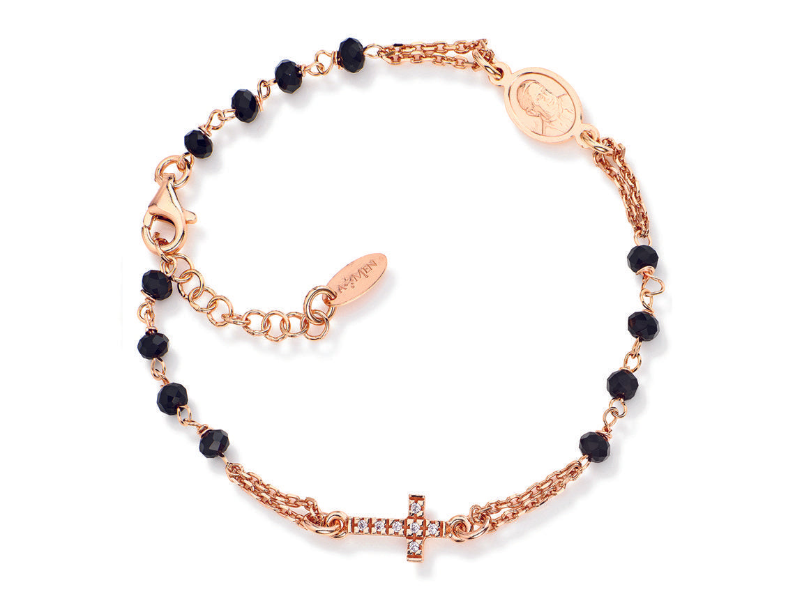 Bracciale Rosario AG925 cristalli neri Croce pavè Default Title