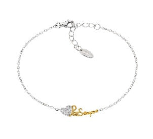 Bracciale in Argento 925 con zirconi bianchi - Rodio/Oro - Lungh. 16 + 3 cm