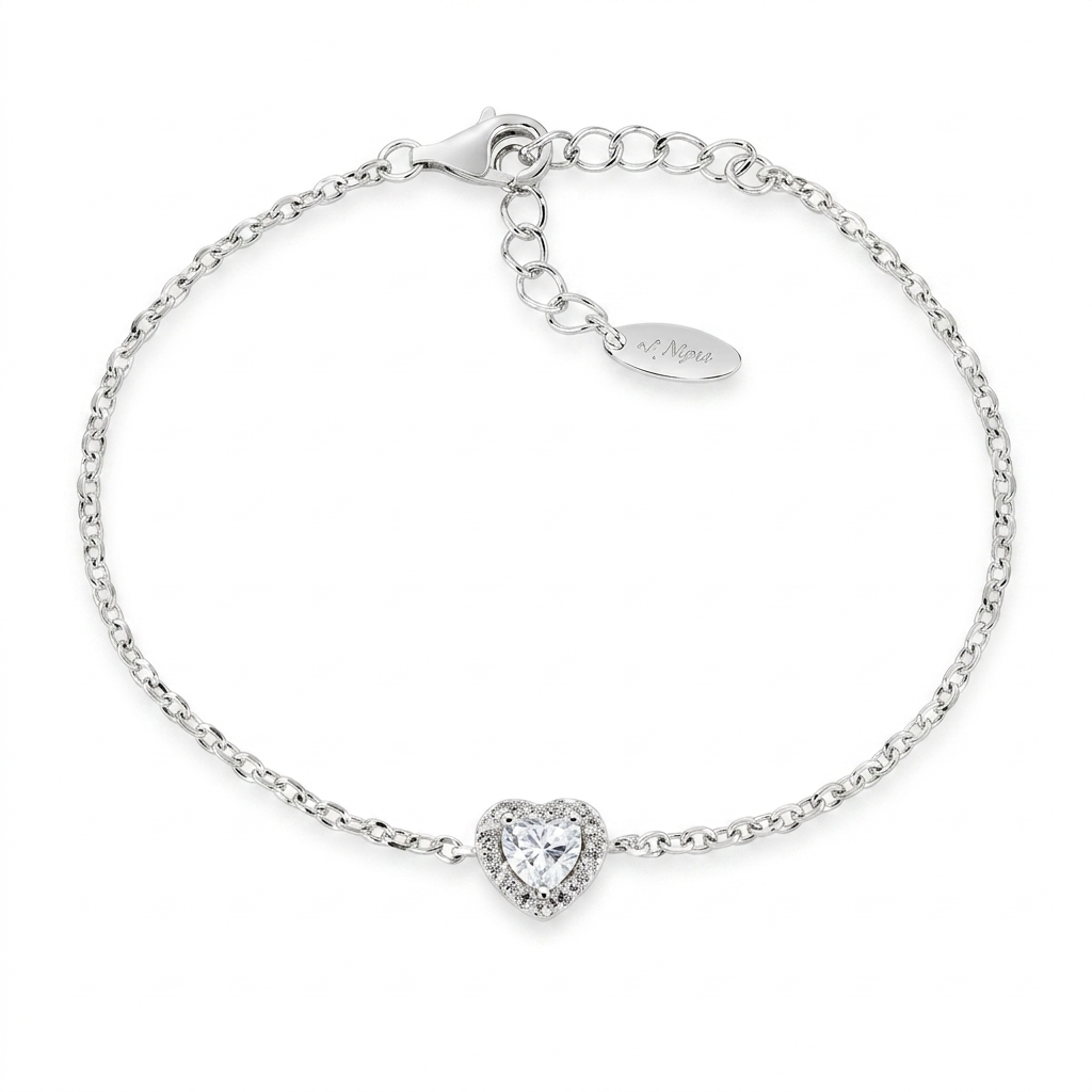 Bracciale in Argento 925 con zirconi bianchi - Rodio - Lungh. 16 + 3 cm (mod. BRTICUBBZ)