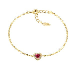 Bracciale in Argento 925 con zircone rosso e zirconi bianchi - Oro - Lungh. 16 + 3 cm