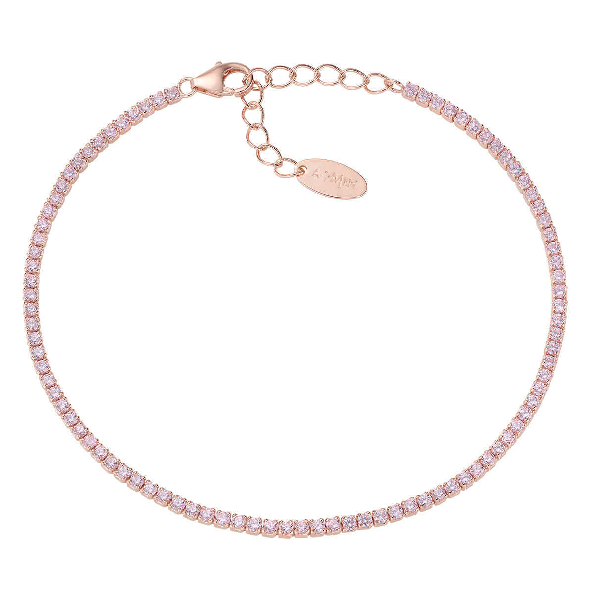 Bracciale in Argento 925 con zirconi rosa - Rosé - lungh. 17 + 3,5 cm