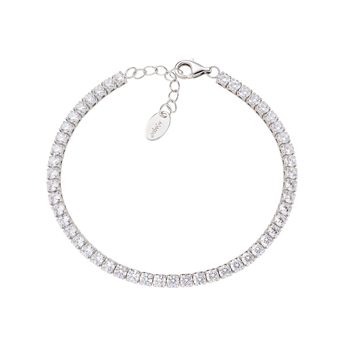 Bracciale in Argento 925 con zirconi bianchi - Rodio - lungh. 17 + 3 cm