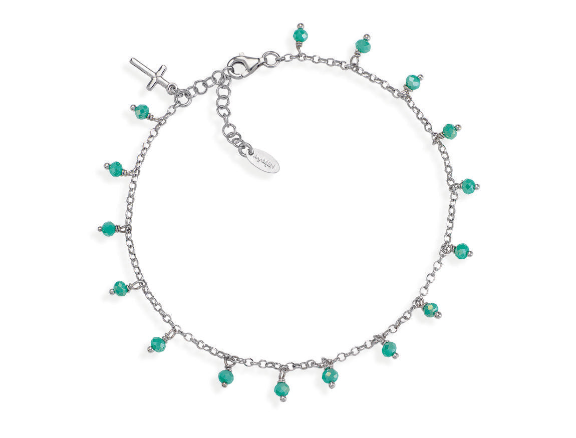 Cavigliera in AG925 e cristalli cangianti verde mare croce charm (Lung. 22+3cm) Default Title
