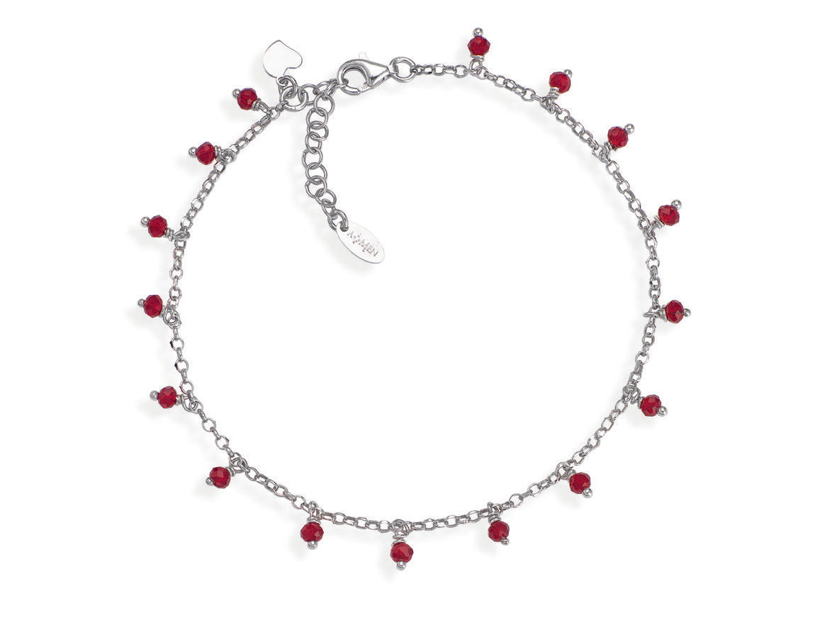 Cavigliera in AG925 e cristalli cangianti rosso cuore charm (Lung. 22+3cm) Default Title