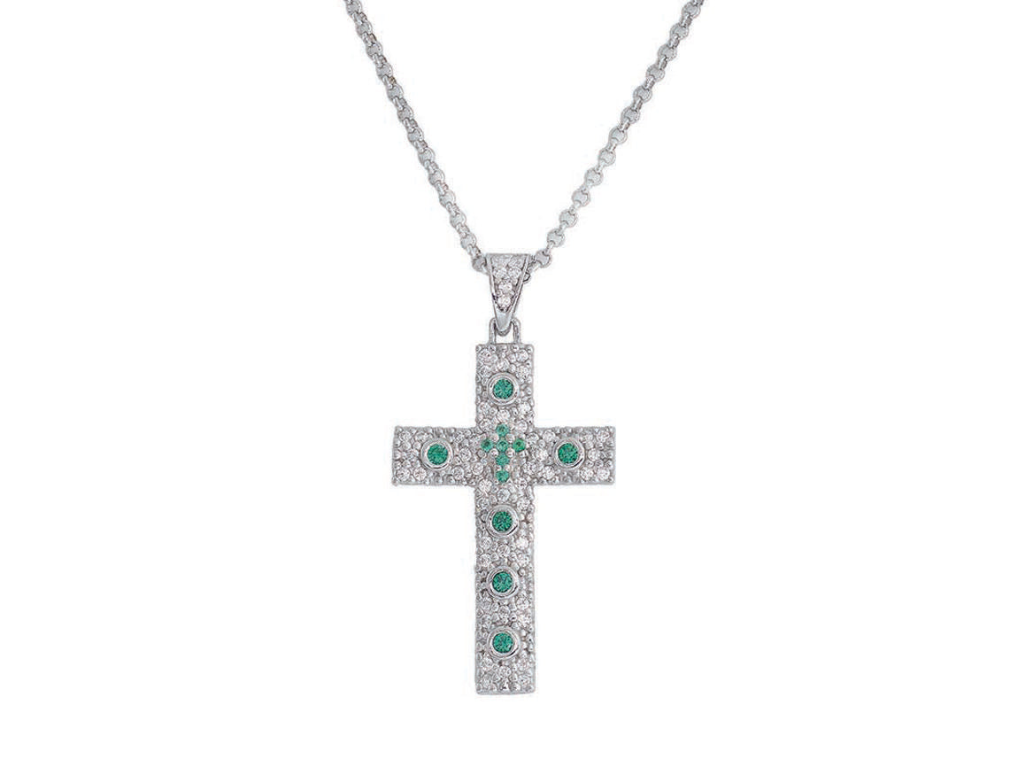 Collana Croce  AG925  Zirconi verdi Lungh. 40+5 cm Default Title