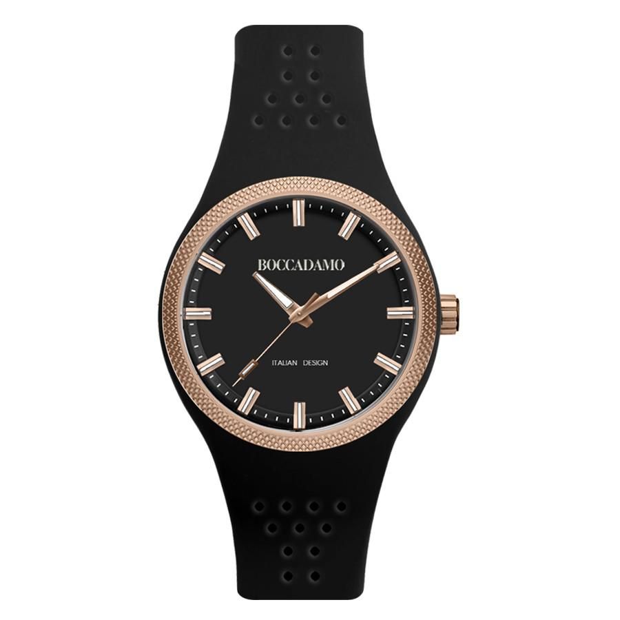 Orologio in silicone anallergico con quadrante nero e ghiera rosata Default Title