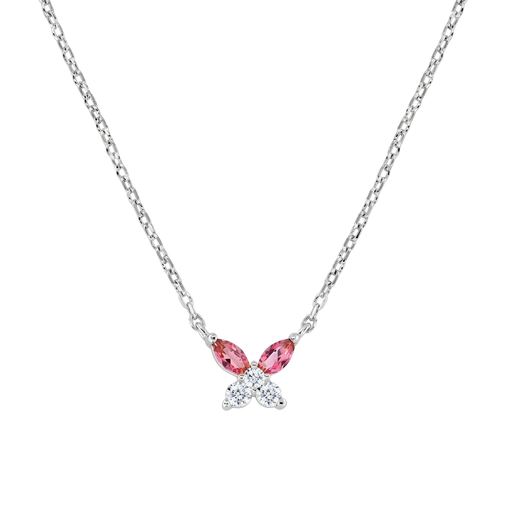 Collana in Argento 925 con zirconi rosso ciliegia e bianchi - Rodio - Lungh. 40 + 5 cm