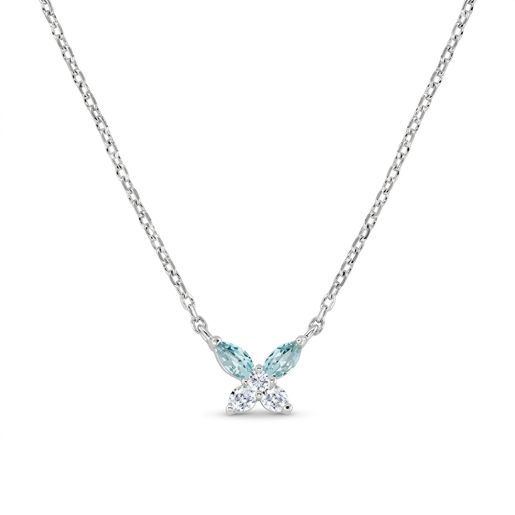 Collana in Argento 925 con zirconi london blue e bianchi - Rodio - Lungh. 40 + 5 cm