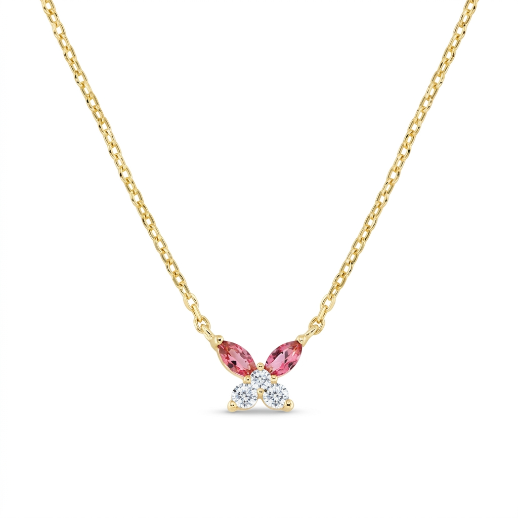 Collana in Argento 925 con zirconi rosso ciliegia e bianchi - Oro - Lungh. 40 + 5 cm