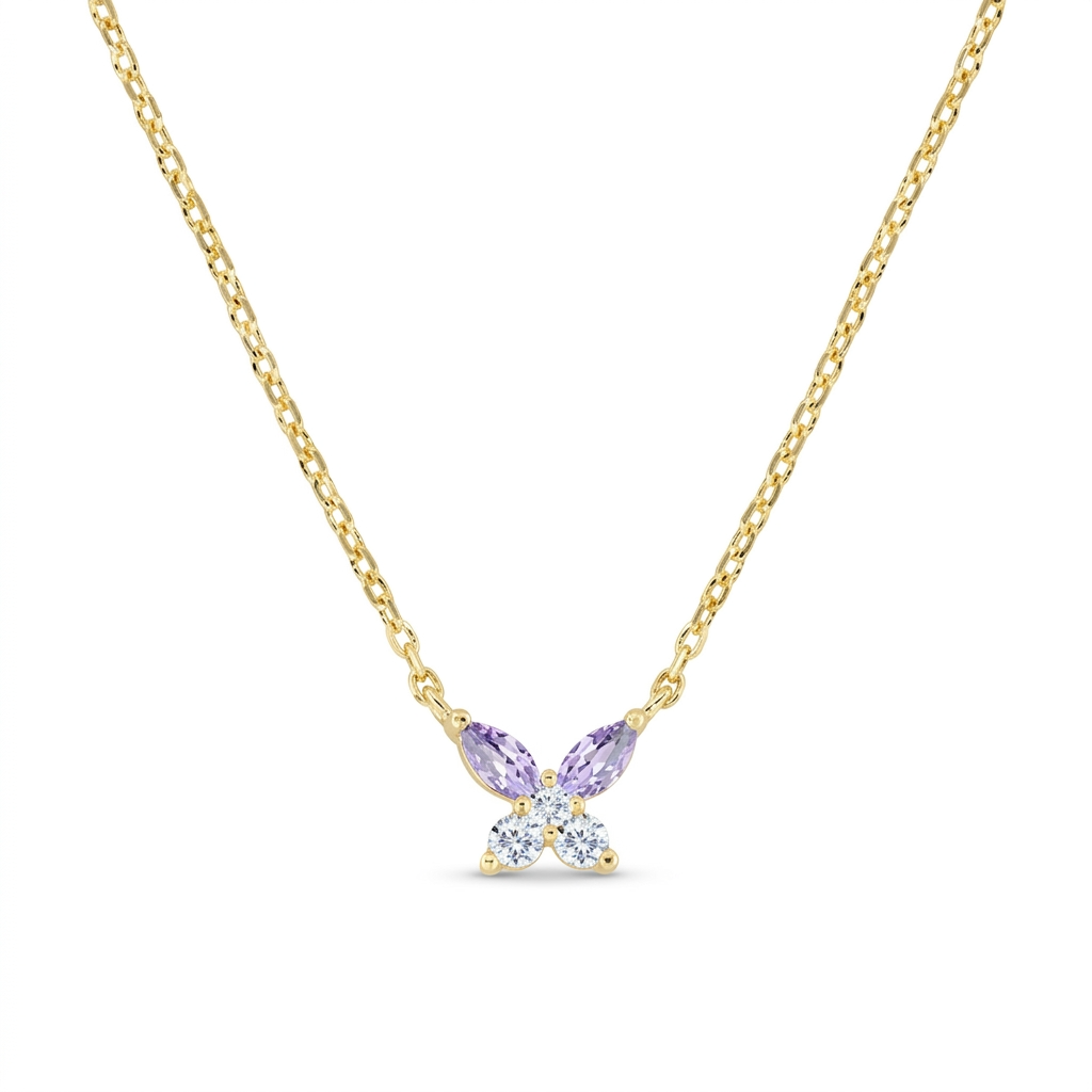 Collana in Argento 925 con zirconi lavanda e bianchi - Oro - Lungh. 40 + 5 cm