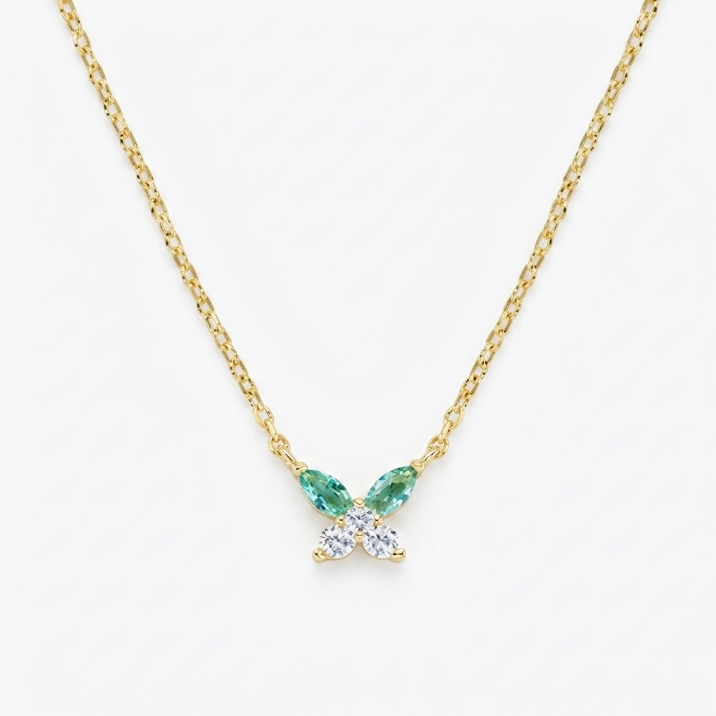Collana in Argento 925 con zirconi verde acqua e bianchi - Oro - Lungh. 40 + 5 cm