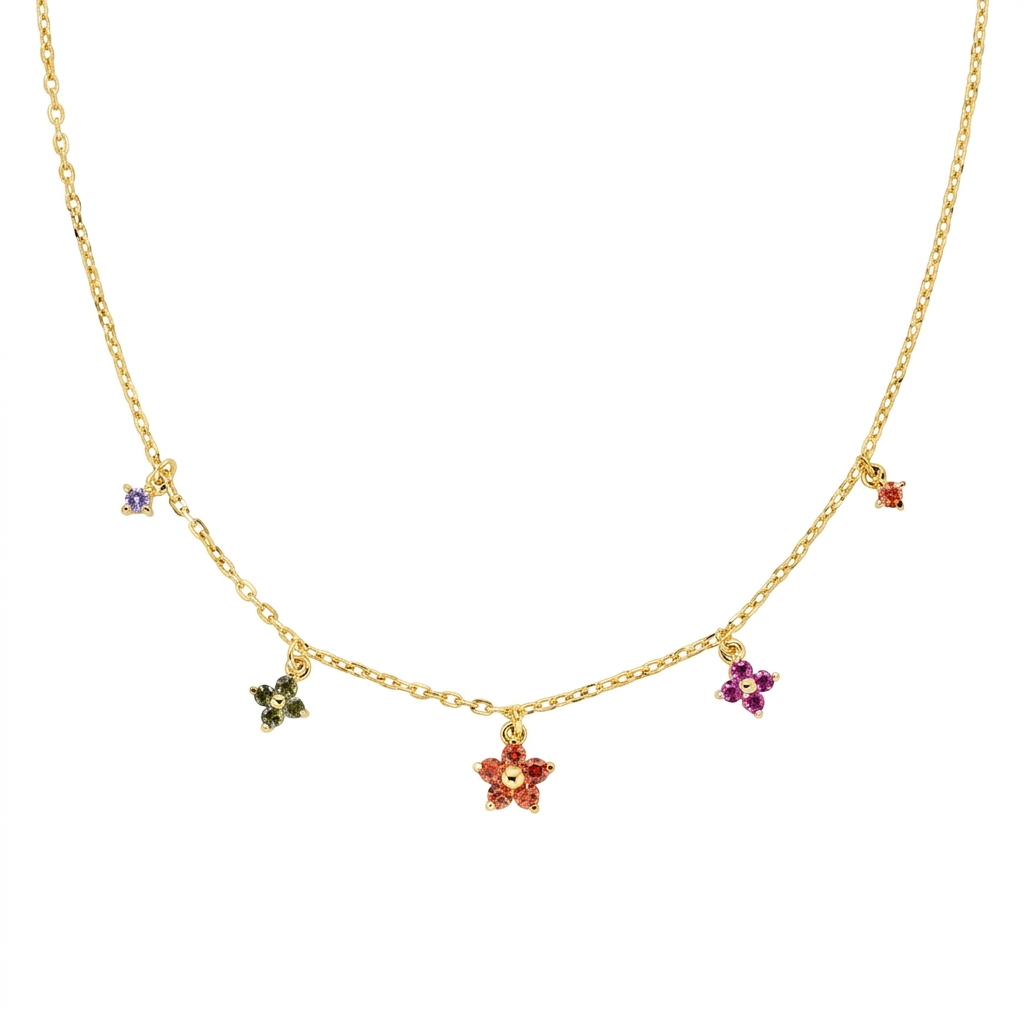 Collana in Argento 925 con zirconi multicolor - Oro - Lungh. 40 + 5 cm (mod. CLFIMGAR1)